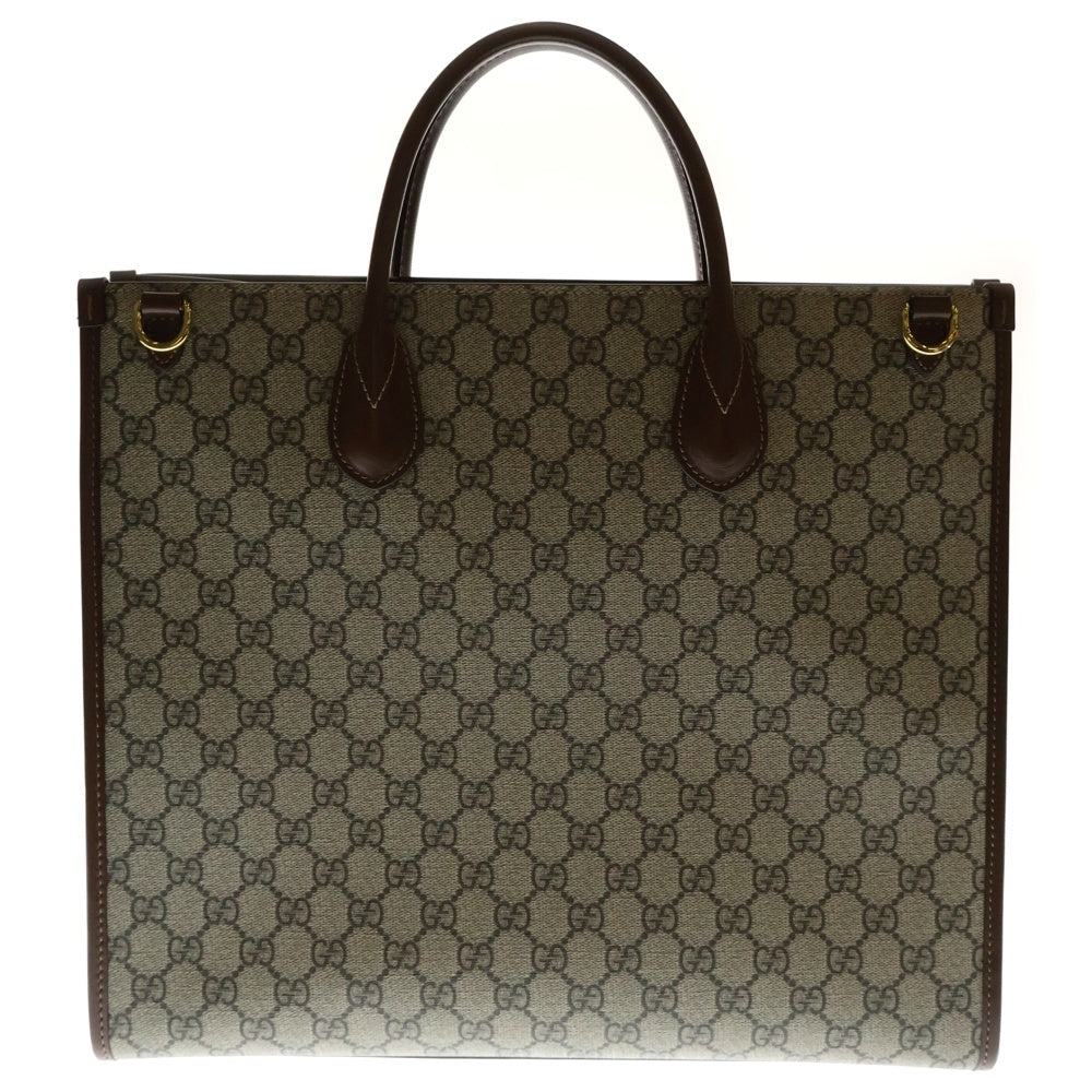 GUCCI(グッチ) GGスプリーム インターロッキングG ミディアム トートバッグ 2WAYハンドバッグ ショルダーバッグ ブラウン×ベージュ ゴールド金具 PVC×レザー 674148
