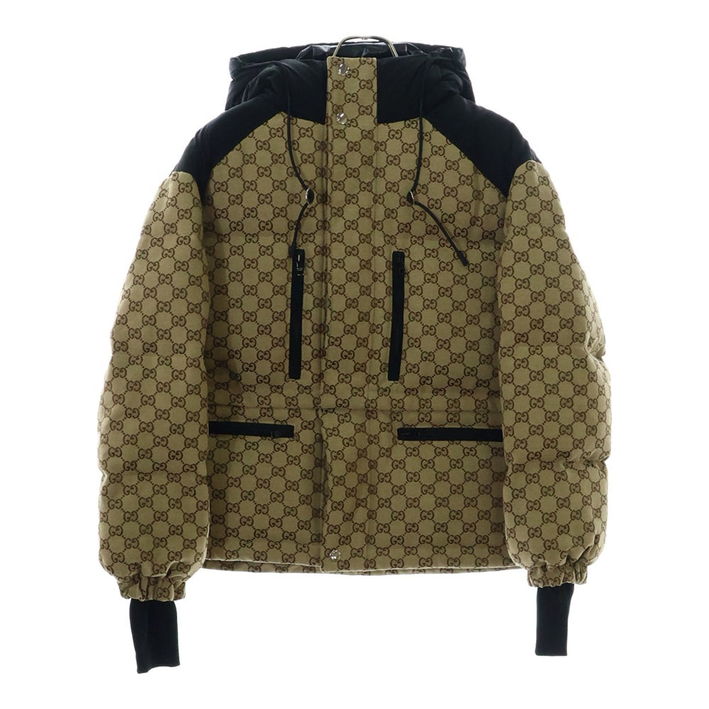 GUCCI(グッチ) GGキャンバス 2WAY クロップド フーデッド ボンバー ダウン ジャケット ベージュ/ブラック レディース 761698