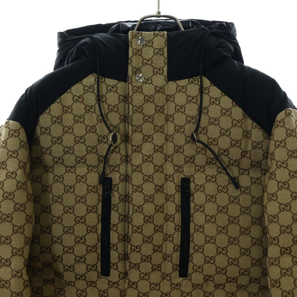 GUCCI(グッチ) GGキャンバス 2WAY クロップド フーデッド ボンバー ダウン ジャケット ベージュ/ブラック レディース 761698