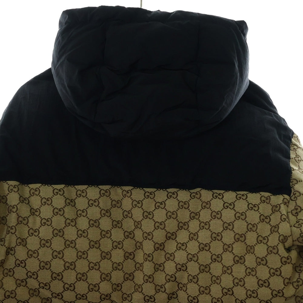 GUCCI(グッチ) GGキャンバス 2WAY クロップド フーデッド ボンバー ダウン ジャケット ベージュ/ブラック レディース 761698