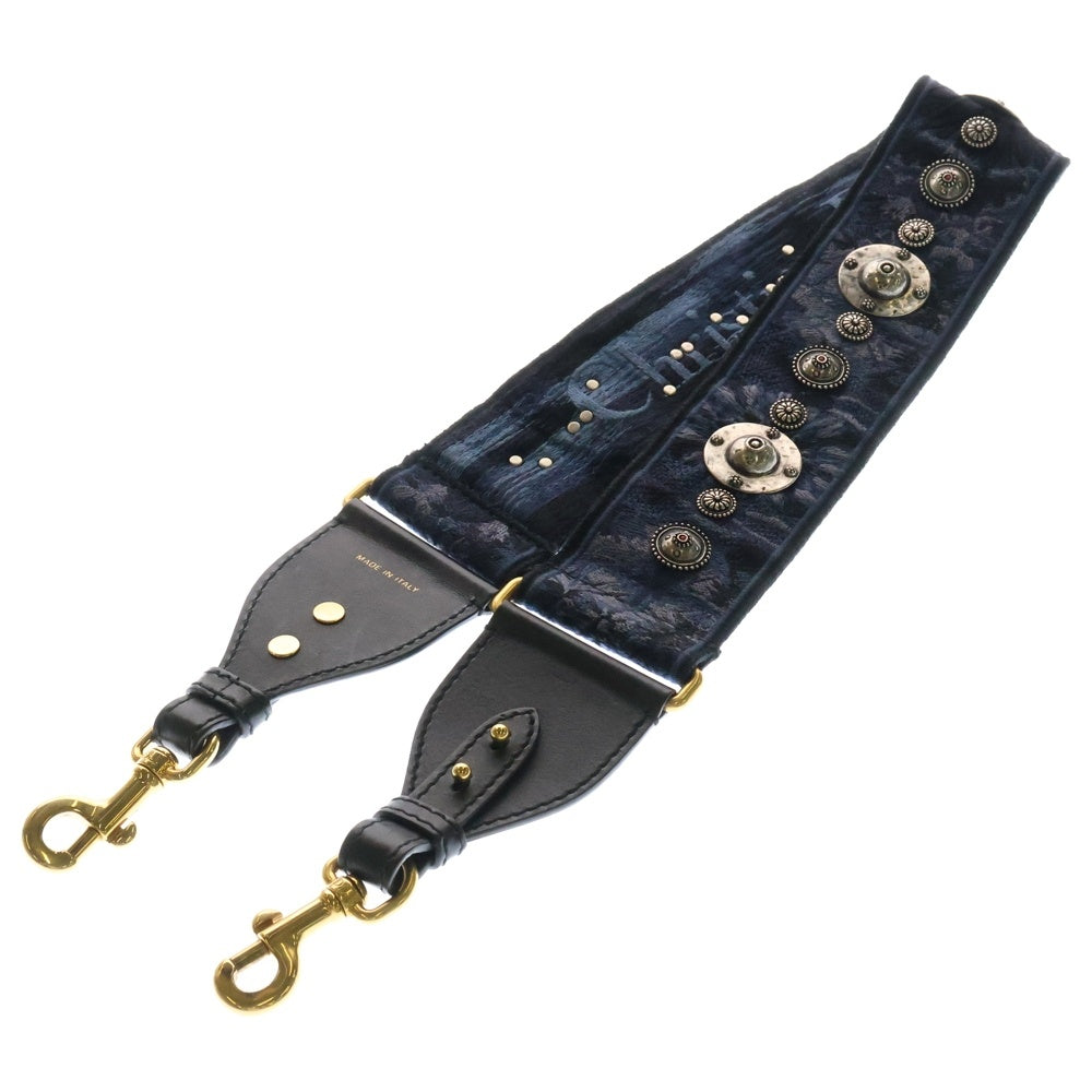 Christian Dior(クリスチャンディオール) エンブロイダリー スタッズ付ショルダーストラップ ショルダーベルト ブルー レディース AY5626W3