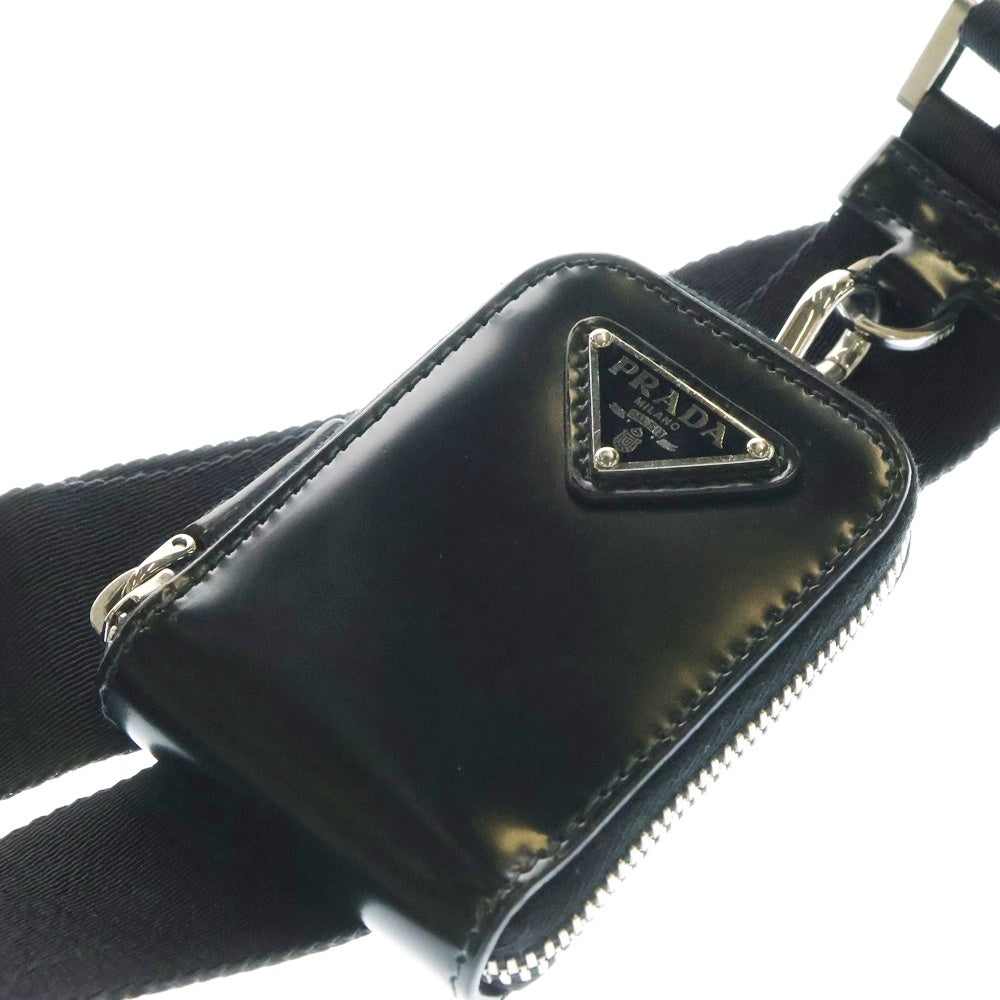 PRADA(プラダ) トライアングルロゴ ブリック Re-Nylon リナイロン サフィアーノポーチ付レザーショルダーバッグ ブラック 2VH070