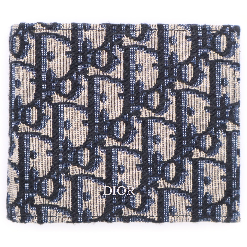 Christian Dior(クリスチャンディオール) オブリークジャカード トロッター柄 コンパクトウォレット 二つ折り財布 ネイビー/ベージュ 20BBC027YSE
