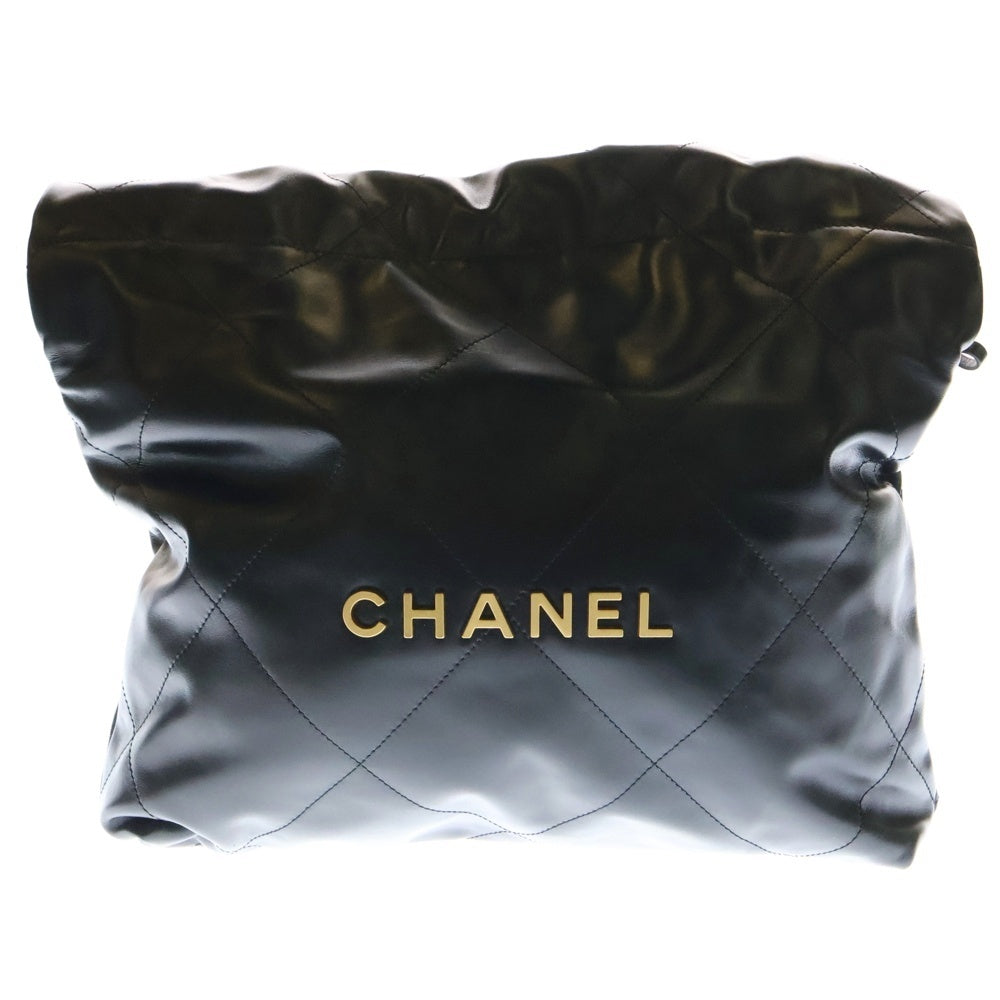 CHANEL(シャネル) シャネル22 スモール ショルダーバッグ Wチェーン ブラック シャイニーカーフスキン ゴールド金具 ランダムプレート
