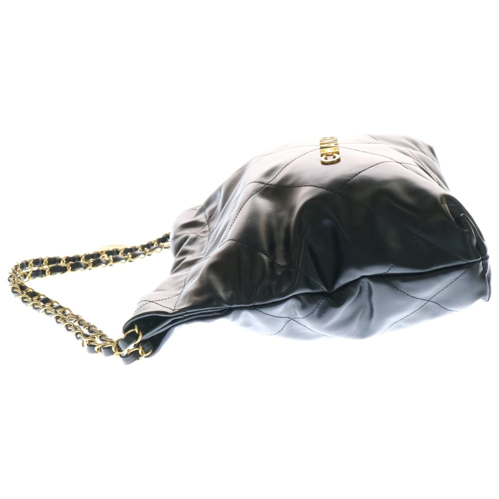 CHANEL(シャネル) シャネル22 スモール ショルダーバッグ Wチェーン ブラック シャイニーカーフスキン ゴールド金具 ランダムプレート