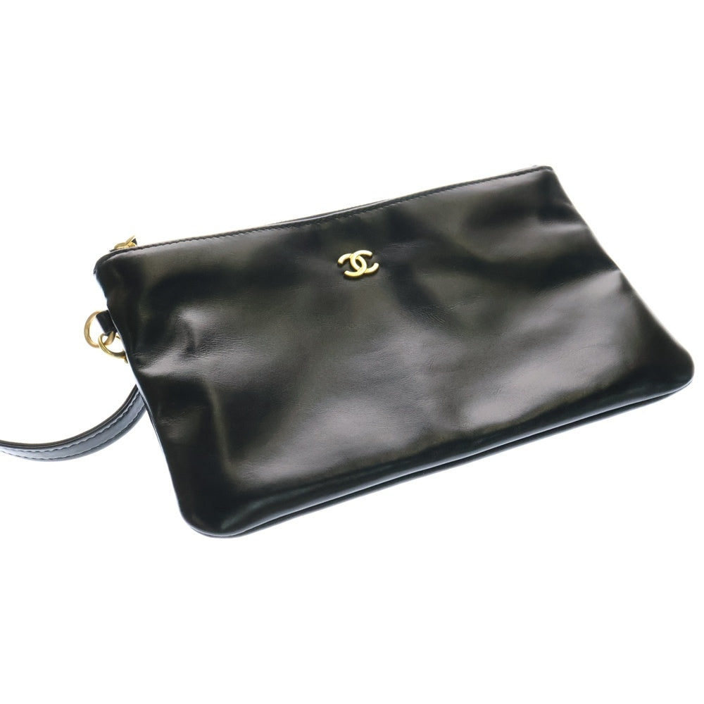 CHANEL(シャネル) シャネル22 スモール ショルダーバッグ Wチェーン ブラック シャイニーカーフスキン ゴールド金具 ランダムプレート
