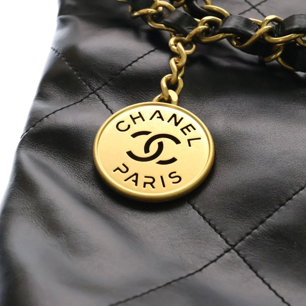 CHANEL(シャネル) シャネル22 スモール ショルダーバッグ Wチェーン ブラック シャイニーカーフスキン ゴールド金具 ランダムプレート