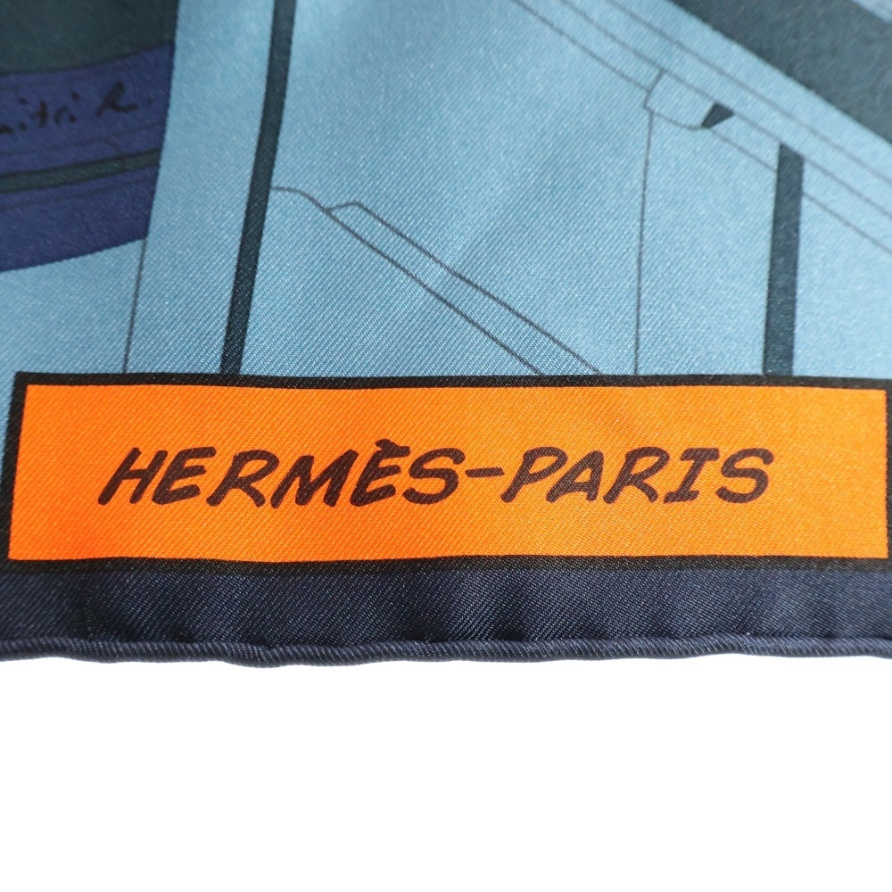 HERMES(エルメス) カレ90 フォーブルでのスペースショッピング 総柄プリント シルクスカーフ ネイビー