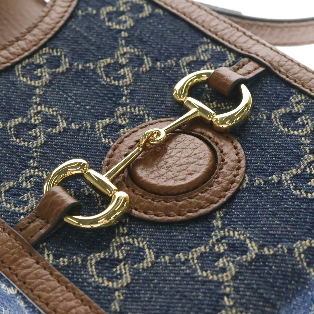 GUCCI(グッチ) ホースビット デニム ショルダーバック フォンショルダー ブラウン×インディゴブルー ゴールド金具 625615