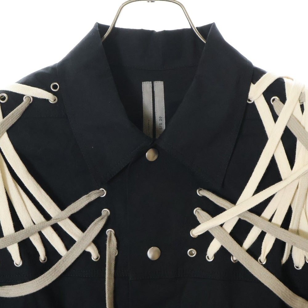 Rick Owens(リックオウエンス) 20SS TECUATL MEGALACED WORKER テクアトル メガレースド ワーカー レースアップ スナップボタン トラッカージャケット ブラック RU20S7784-TEEW3