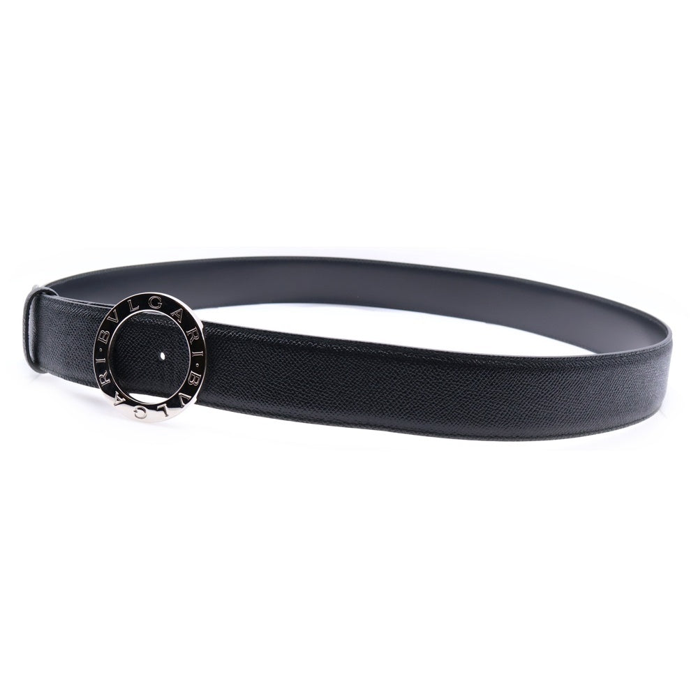 BVLGARI(ブルガリ) ブルガリブルガリ オーバルバックル レザー ベルト ブラック/シルバー 4501650416