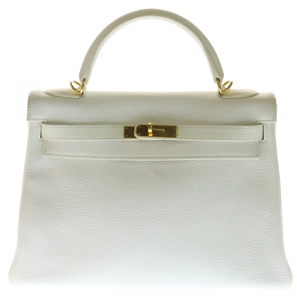 HERMES(エルメス) ケリー32 内縫い ホワイト トリヨンクレマンス ゴールド金具 □M刻印 ハンドバッグ ショルダーバッグ