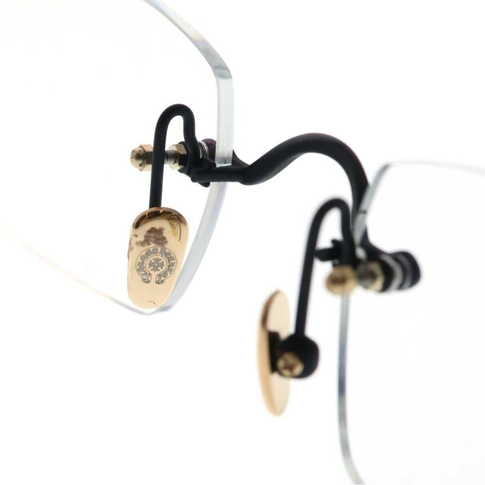 CHROME HEARTS(クロムハーツ) PILLS III 3 フローラル テンプル リムレス スクエア クリアレンズ 眼鏡 メガネ アイウェア マット ブラック/ゴールド