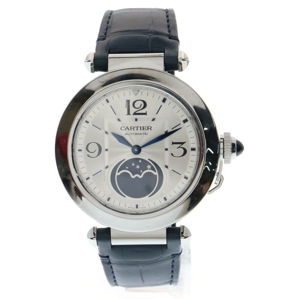 Cartier(カルティエ) WSPA0030 パシャ ドゥ カルティエ ムーンフェイズ 白文字盤 ステンレス レザー 自動巻き SS×革/AT 腕時計