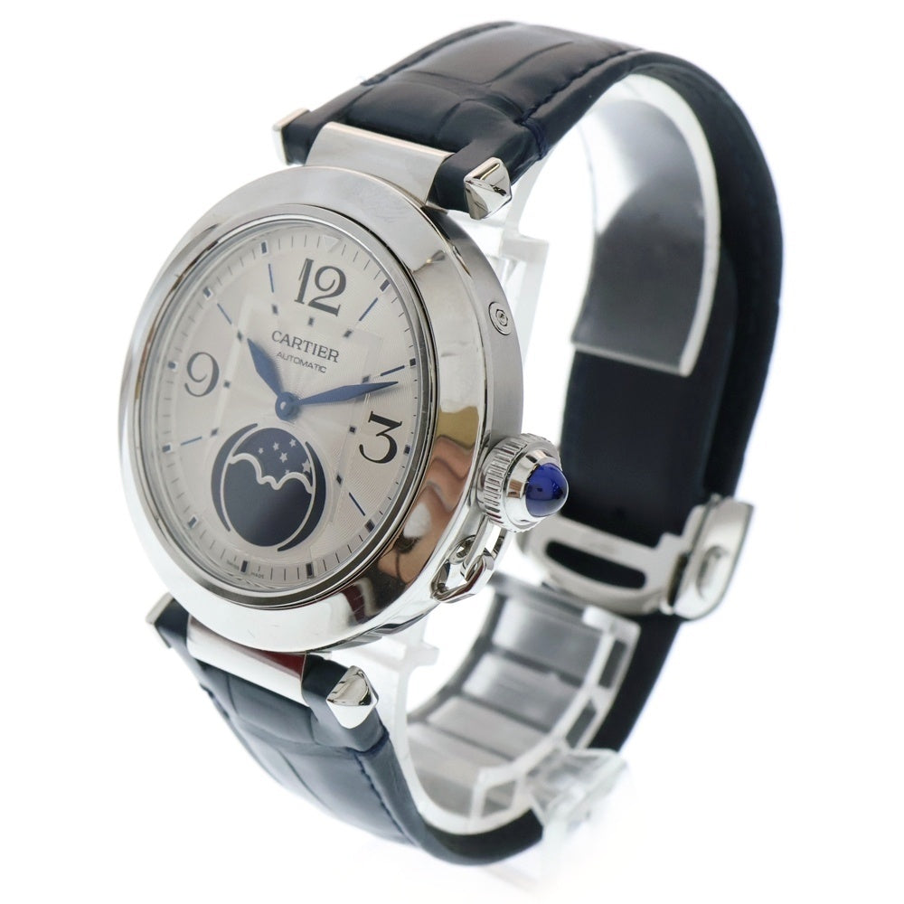 Cartier(カルティエ) WSPA0030 パシャ ドゥ カルティエ ムーンフェイズ 白文字盤 ステンレス レザー 自動巻き SS×革/AT 腕時計
