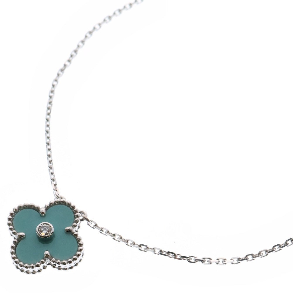 Van Cleef & Arpels(ヴァンクリーフアンドアーペル) 22AW セラドングリーン ヴィンテージ アルハンブラ 1Pダイヤモンド ネックレス 750WG ホワイトゴールド/セラドングリーン VCARP9RU00
