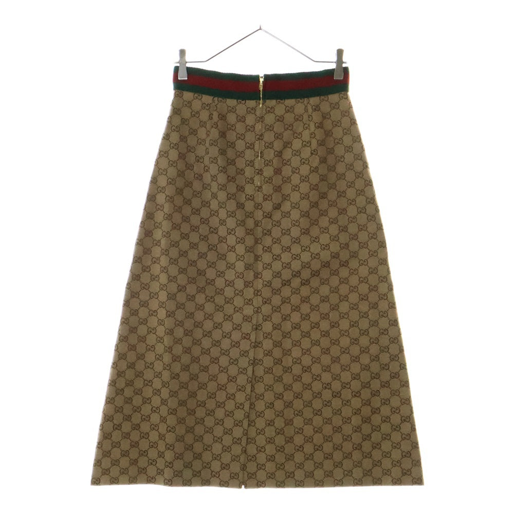 GUCCI(グッチ) GGキャンバス 総柄 シェリーライン ホースビット レザー フレア ミディアムスカート ベージュ/ブラウン 681567 Z8AWI レディース