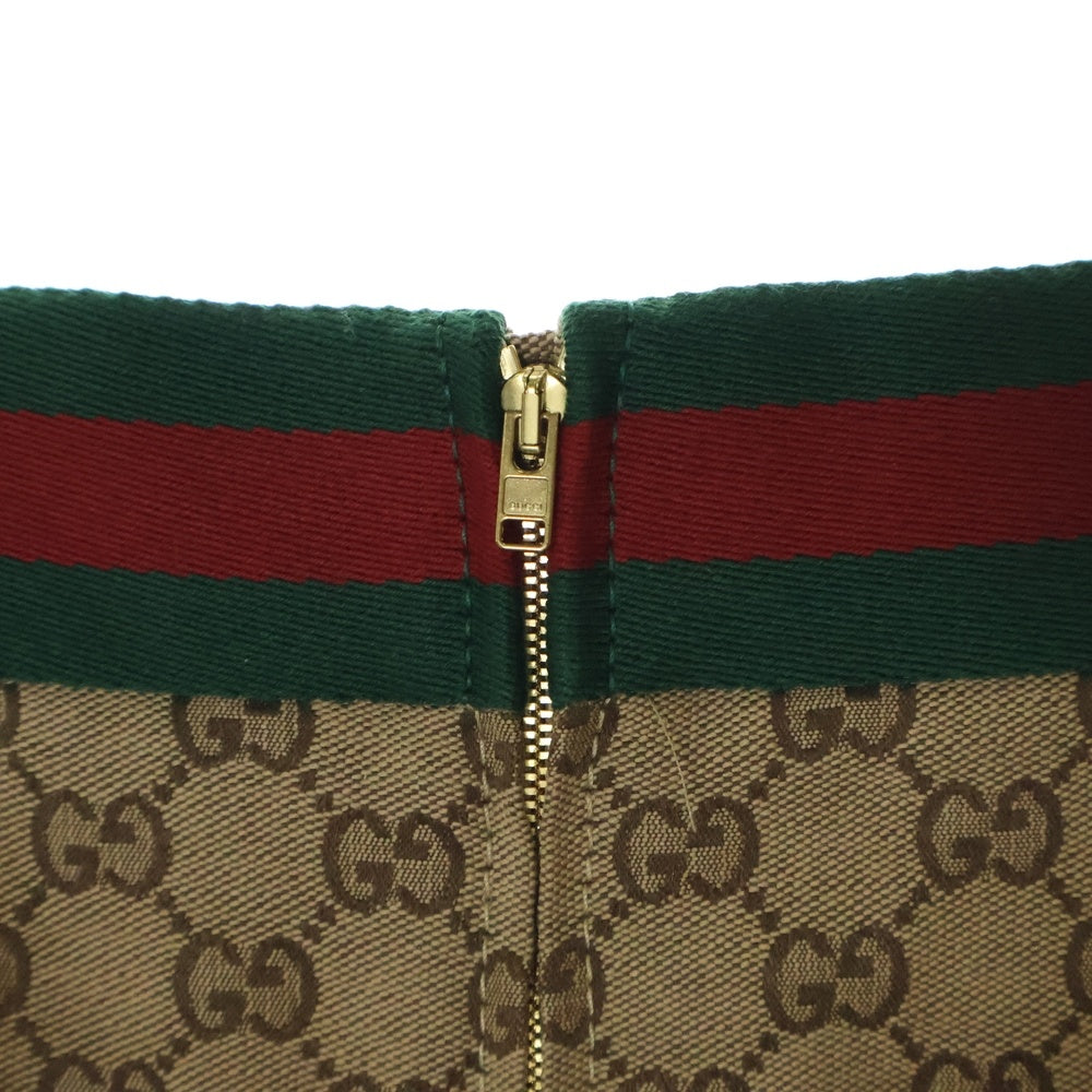 GUCCI(グッチ) GGキャンバス 総柄 シェリーライン ホースビット レザー フレア ミディアムスカート ベージュ/ブラウン 681567 Z8AWI レディース