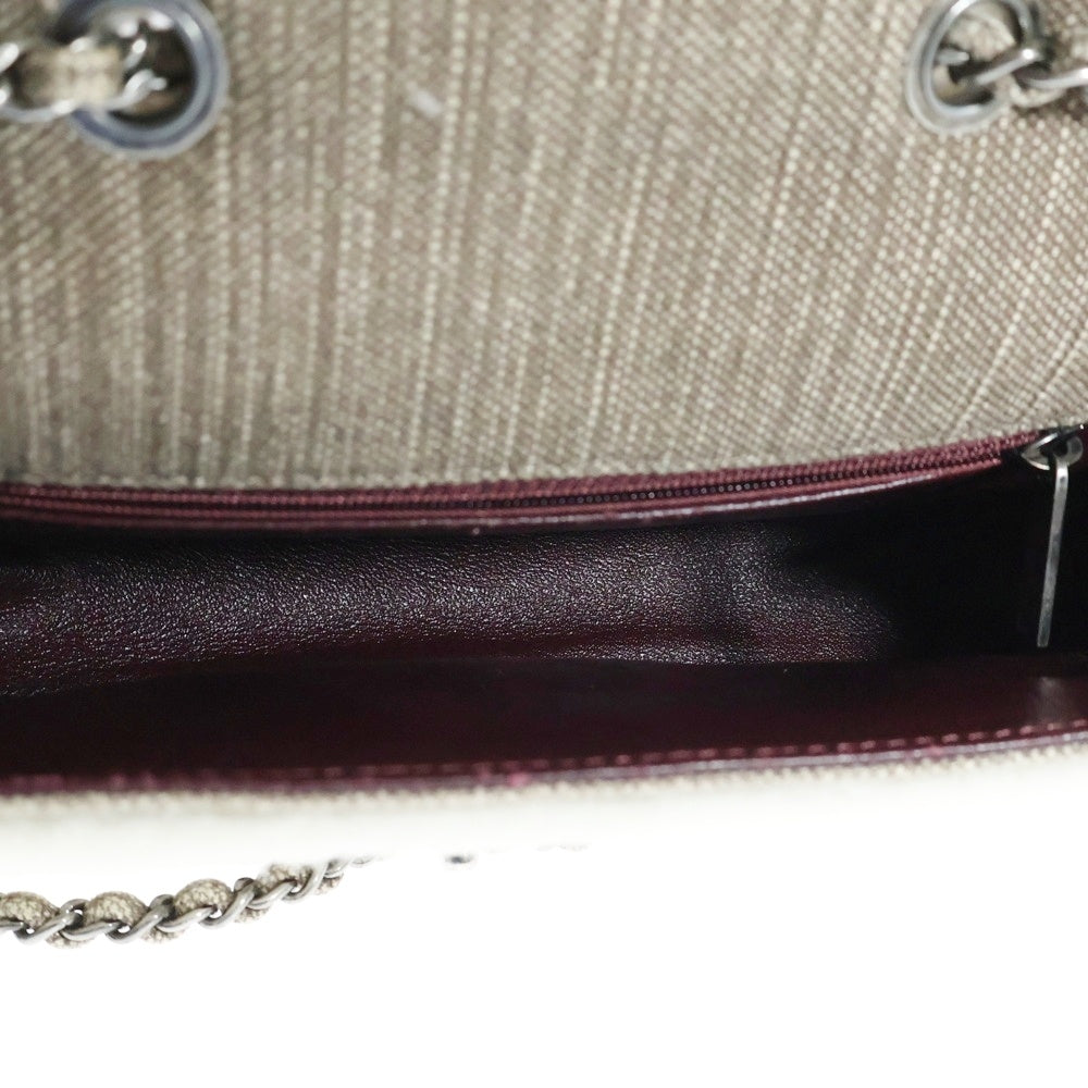 CHANEL(シャネル) パリダラス チェーン ショルダーバッグ ムートン ホワイト×ブラウン シアリング キャンバス シルバー金具 A92465
