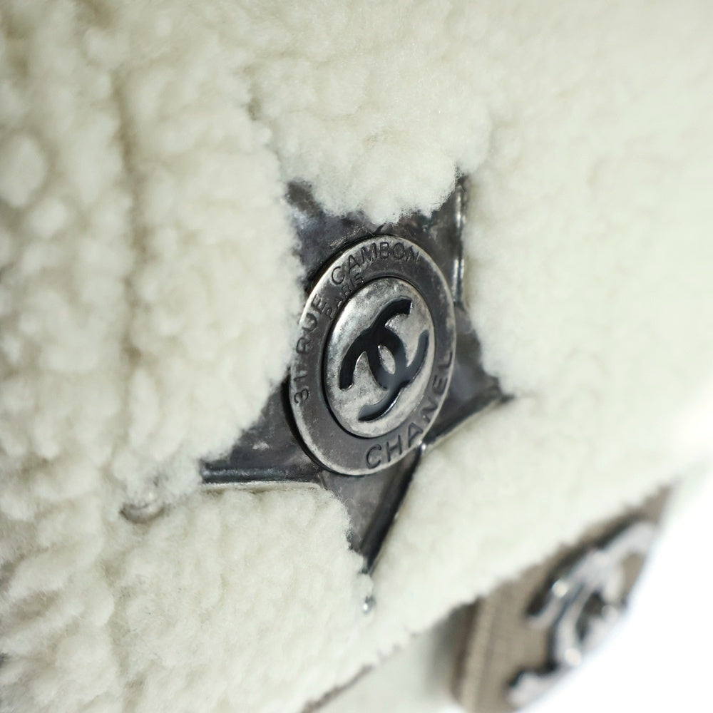 CHANEL(シャネル) パリダラス チェーン ショルダーバッグ ムートン ホワイト×ブラウン シアリング キャンバス シルバー金具 A92465