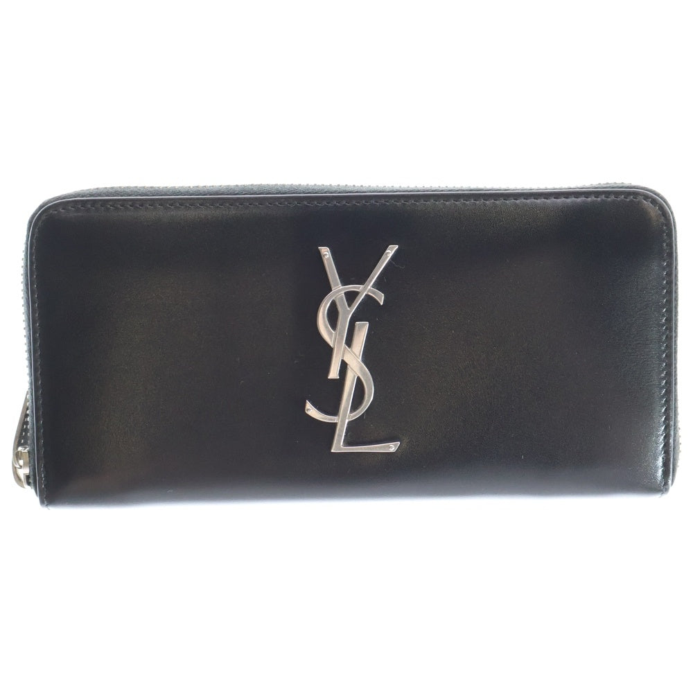 SAINT LAURENT PARIS(サンローランパリ) ラウンドファスナー カサンドラ レザーロングウォレット 長財布 ブラック 617415