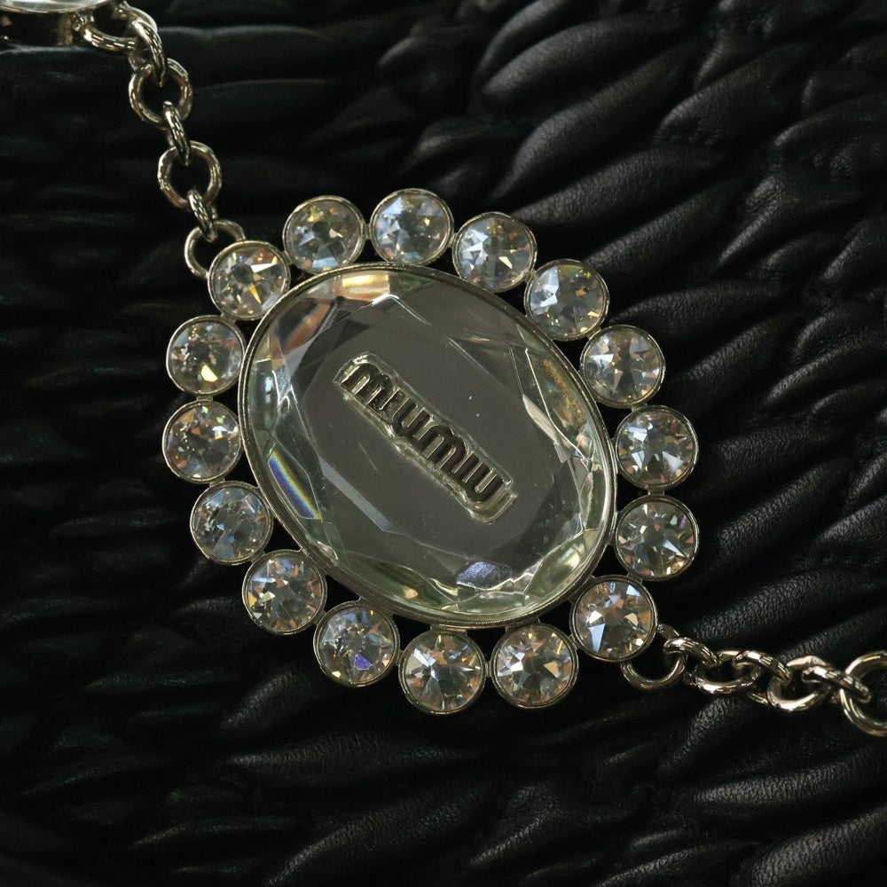 miumiu(ミュウミュウ) マテラッセ ナッパクリスタル ビジュー レザー 2WAY ハンド チェーン ワンショルダーバッグ シルバー金具 ブラック RN0958