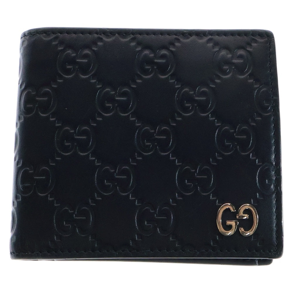 GUCCI(グッチ) グッチシマ 二つ折り財布 コンパクトウォレット カードケース シルバー金具 ネイビー レザー 473922