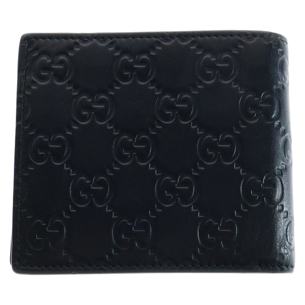 GUCCI(グッチ) グッチシマ 二つ折り財布 コンパクトウォレット カードケース シルバー金具 ネイビー レザー 473922