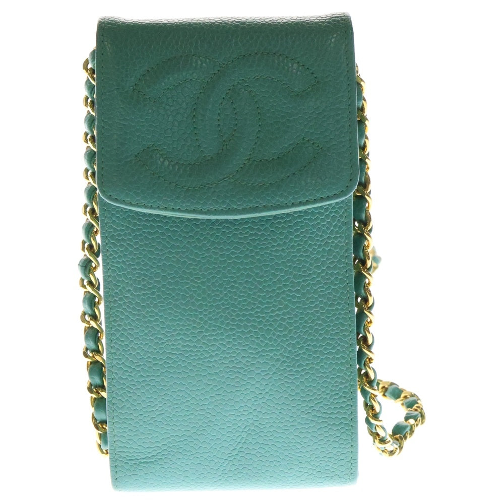 CHANEL(シャネル) ココマーク フォンケース フォンショルダーバッグ ミニバッグ ミントグリーン ゴールド金具 キャビアスキン