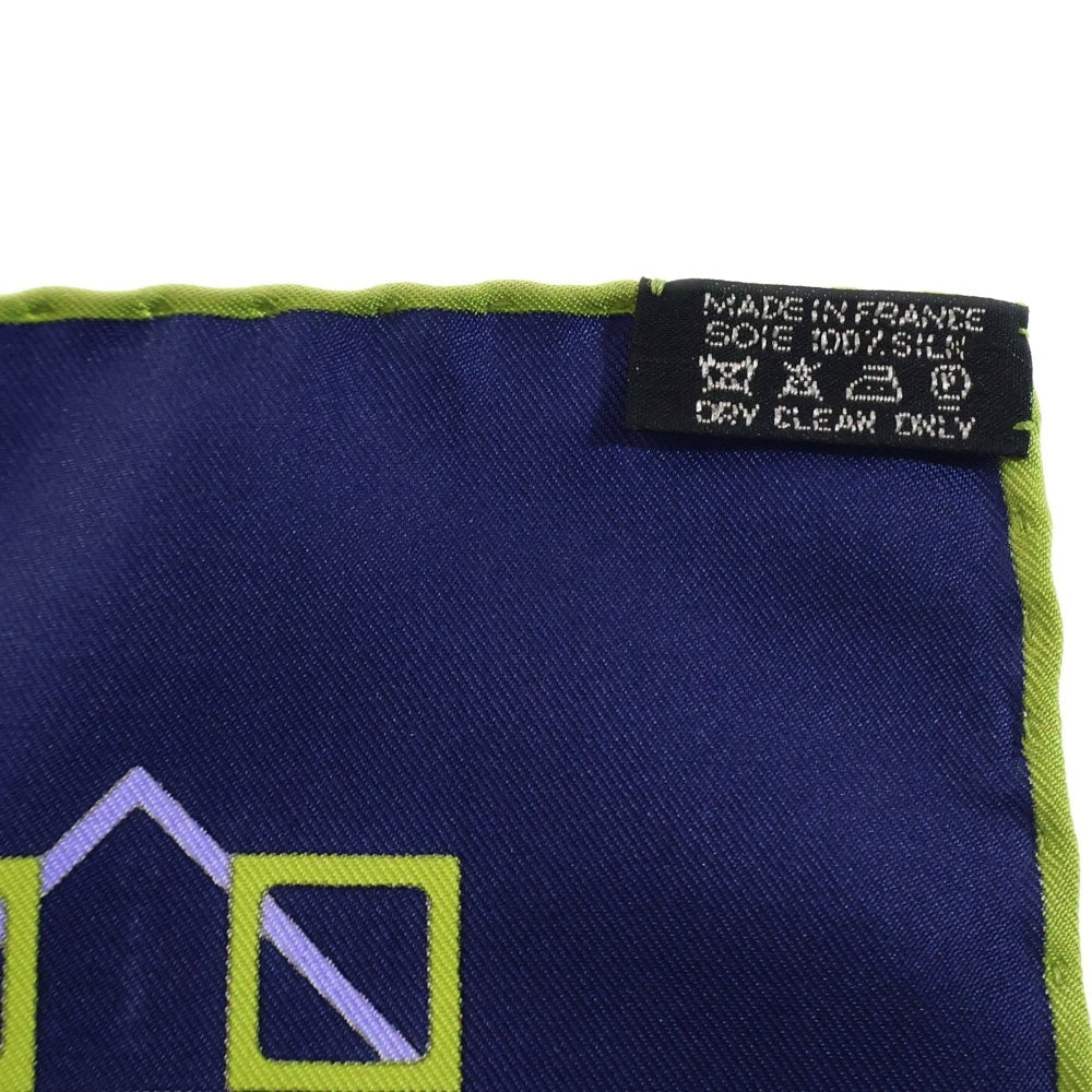 HERMES(エルメス) カレ70 格子柄 シルクスカーフ ブルー×イエロー レディース