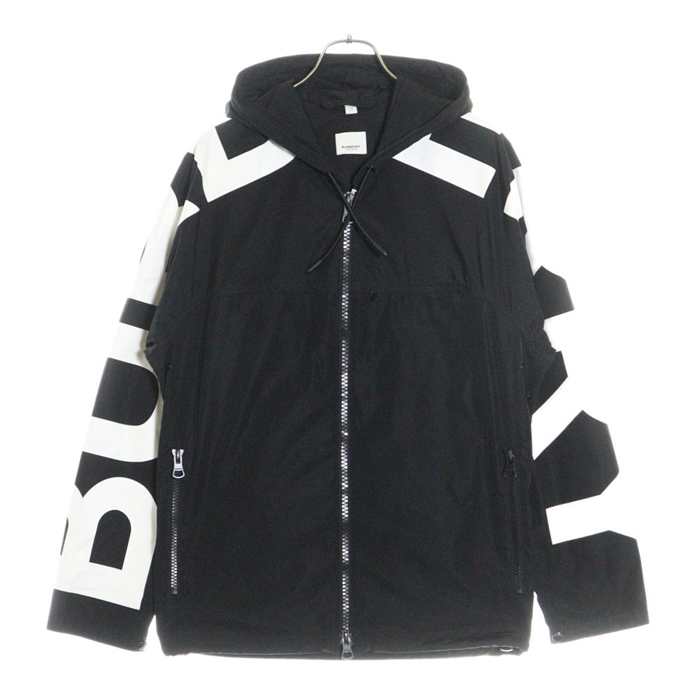 BURBERRY(バーバリー) ロゴプリント フーデッド ジップアップ ナイロンジャケット ブラック 8029833