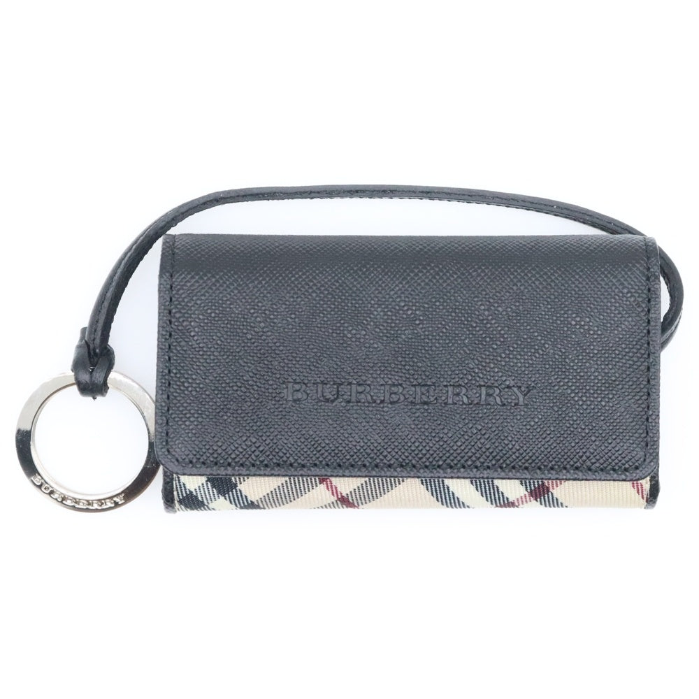 BURBERRY(バーバリー) ノバチェック 4連キーケース バッグチャーム キーホルダー ブラック シルバー金具 レザー YD4665