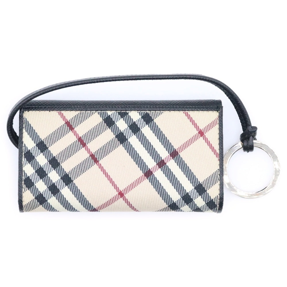 BURBERRY(バーバリー) ノバチェック 4連キーケース バッグチャーム キーホルダー ブラック シルバー金具 レザー YD4665