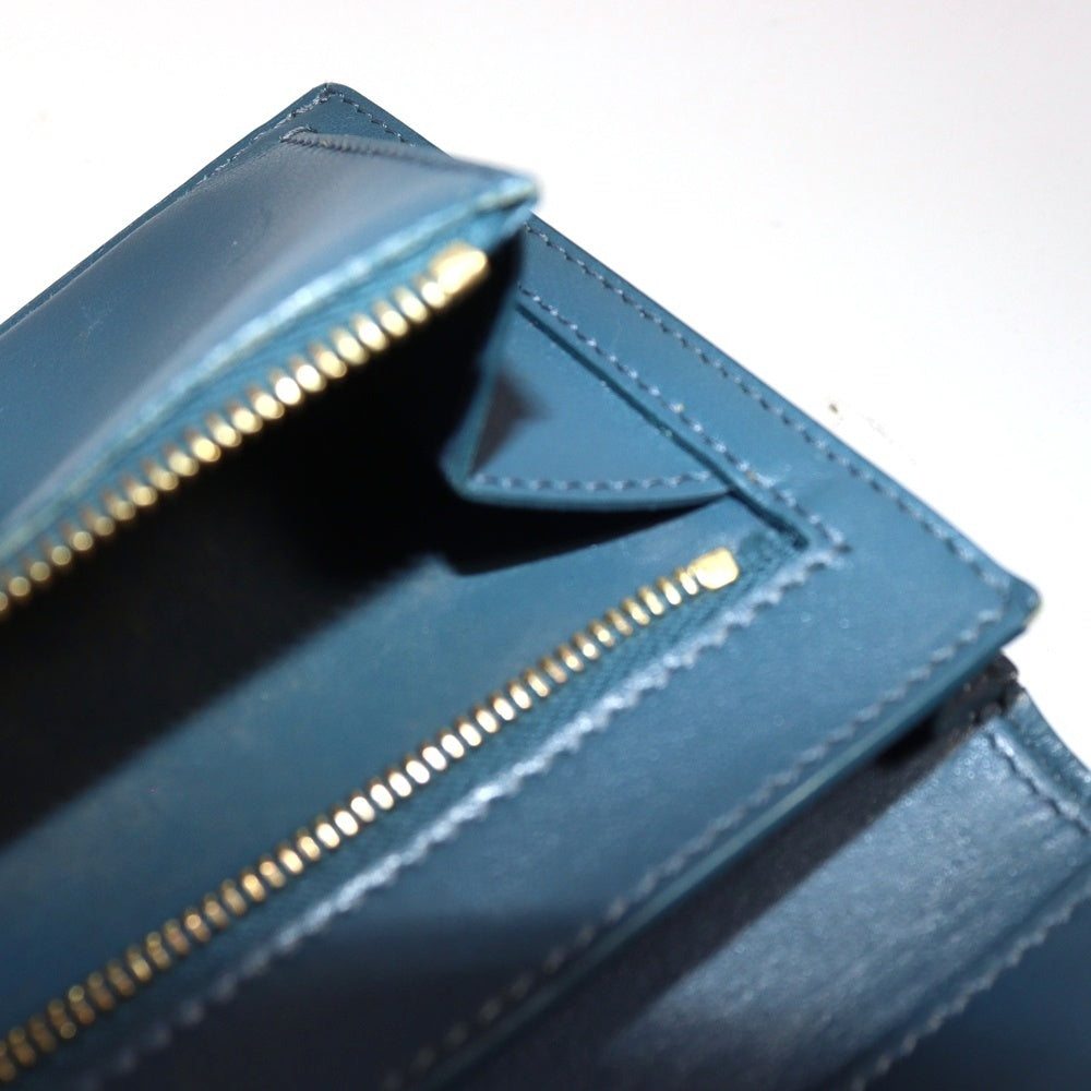 CELINE(セリーヌ) 二つ折り財布 ウォレット カードケース ゴールド金具 ネイビー×ベージュ レザー