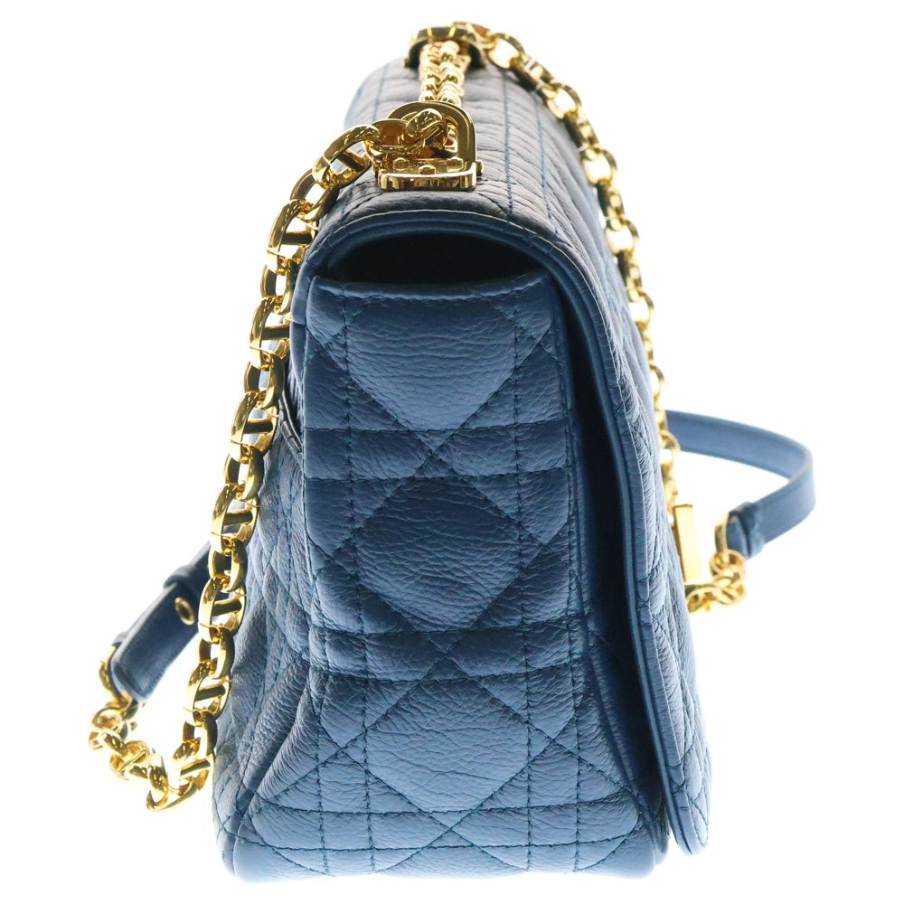 Christian Dior(クリスチャンディオール) カロ ミディアム 2WAYバッグ ハンドバッグ チェーンショルダーバッグ ブルー カナージュ レザー ゴールド金具