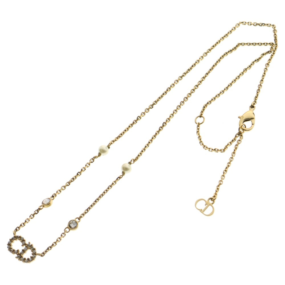 Christian Dior(クリスチャンディオール) Clair D Lune ネックレス GD メタル・レジンパール・クリスタル ネックレス CDロゴ ゴールド