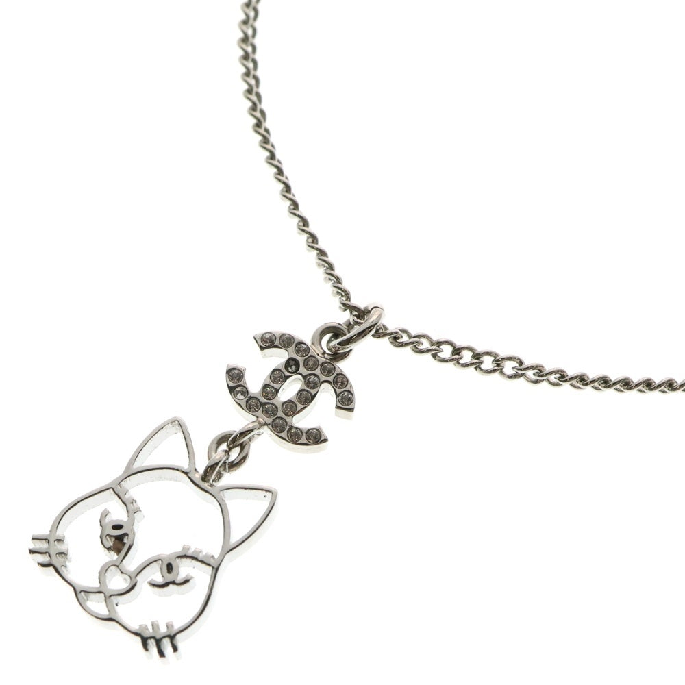 CHANEL(シャネル) ココマーク ココキャット ネックレス ラインストーン ペンダント シルバー GP
