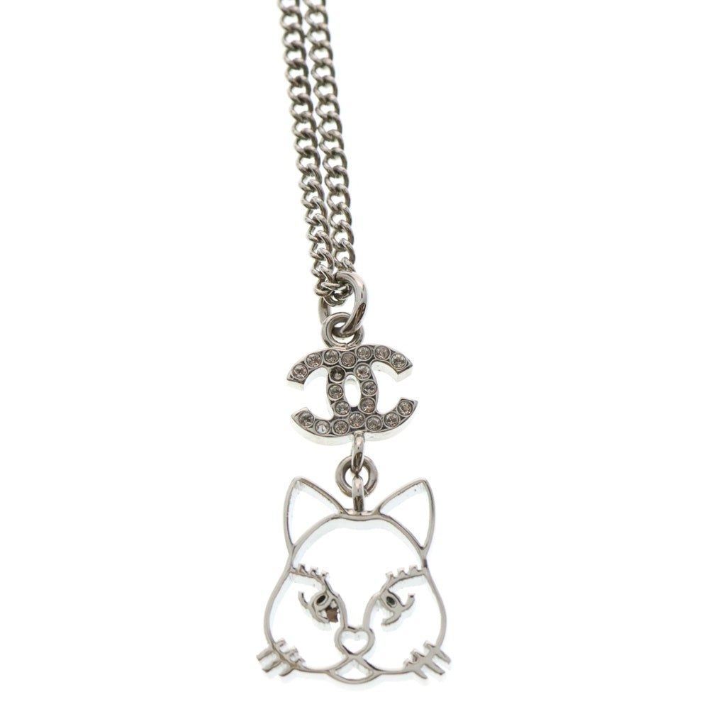 CHANEL(シャネル) ココマーク ココキャット ネックレス ラインストーン ペンダント シルバー GP