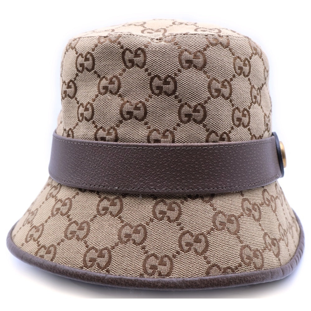 GUCCI(グッチ) GGキャンバス フェドラハット バケットハット 帽子 ベージュ×ブラウン ゴールド金具 576587