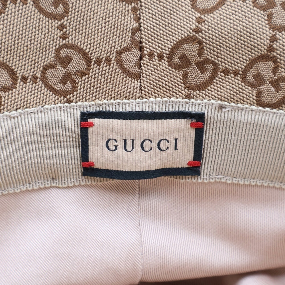 GUCCI(グッチ) GGキャンバス フェドラハット バケットハット 帽子 ベージュ×ブラウン ゴールド金具 576587