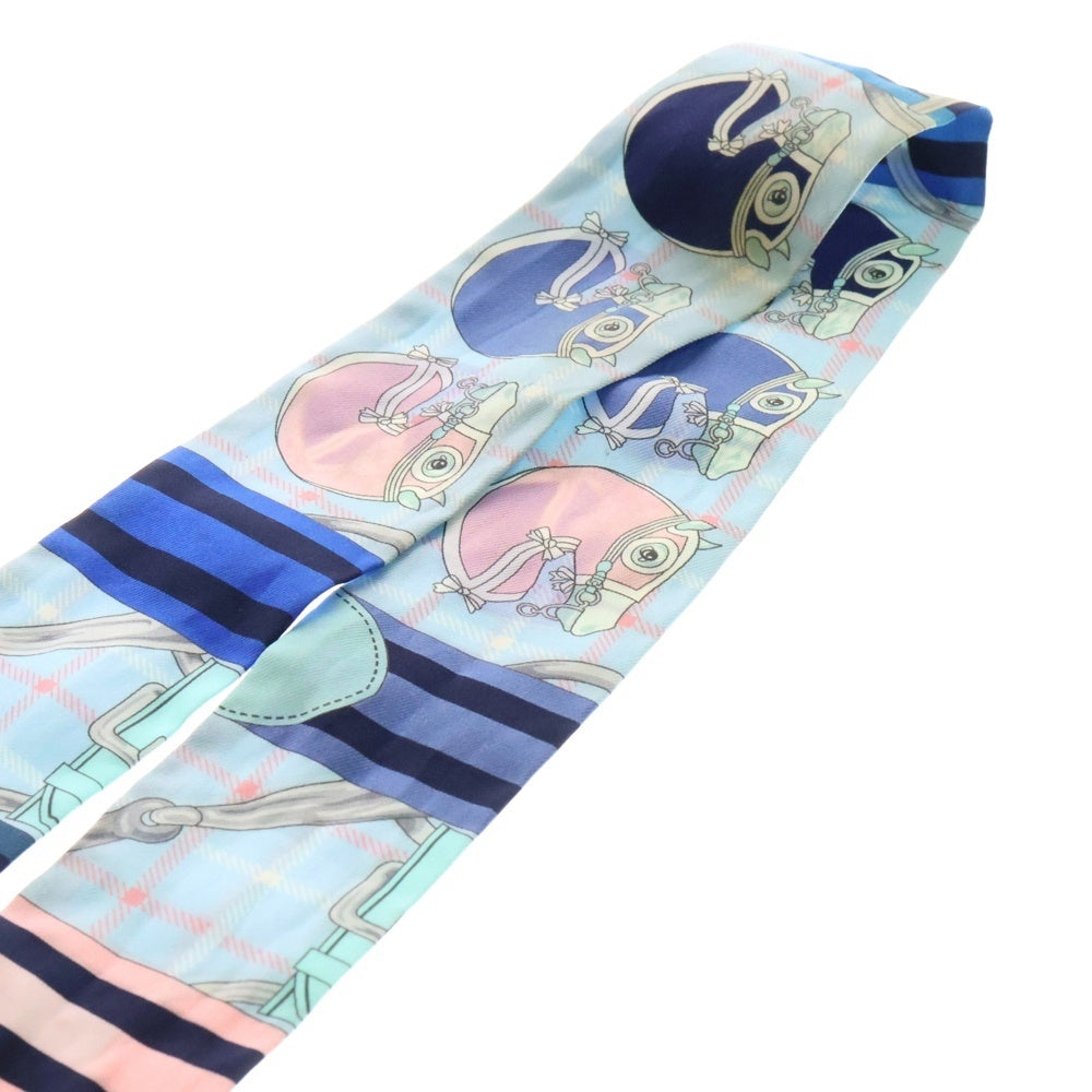HERMES(エルメス) ツイリー タッタソール シルクスカーフ ブルー×ピンク