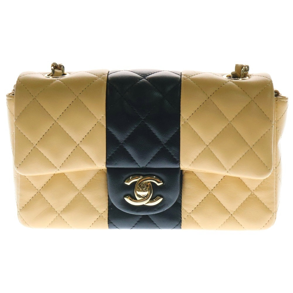 CHANEL(シャネル) ココマーク ミニマトラッセ ラムスキン バイカラーチェーンショルダーバッグ ベージュ/ブラック レディース