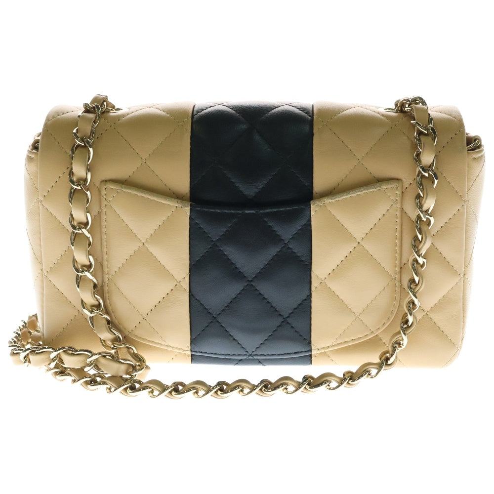 CHANEL(シャネル) ココマーク ミニマトラッセ ラムスキン バイカラーチェーンショルダーバッグ ベージュ/ブラック レディース