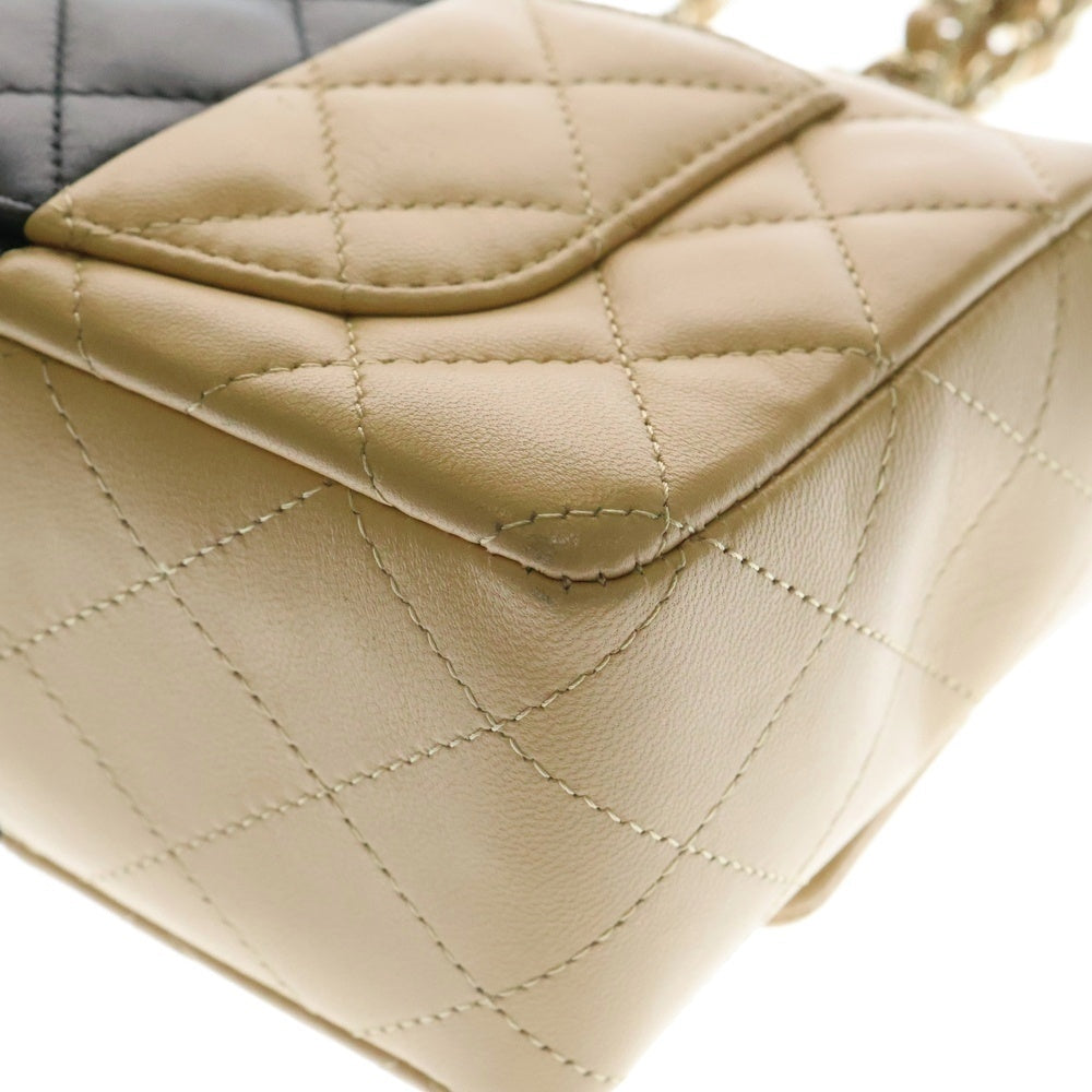 CHANEL(シャネル) ココマーク ミニマトラッセ ラムスキン バイカラーチェーンショルダーバッグ ベージュ/ブラック レディース