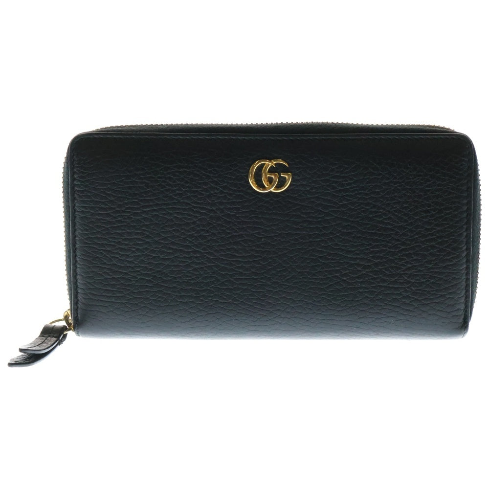 GUCCI(グッチ) GGマーモント ラウンドファスナー長財布 ロングウォレット カードケース ゴールド金具 ブラック レザー 456117