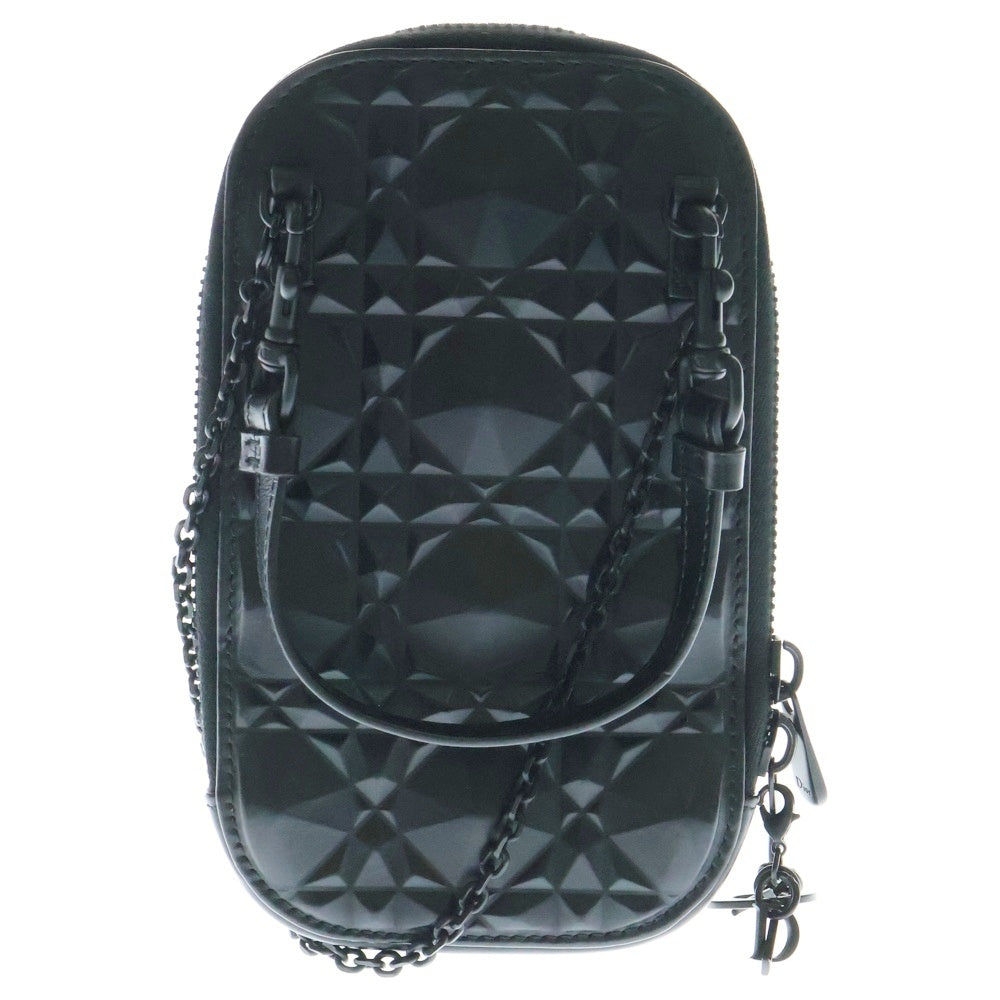 Christian Dior(クリスチャンディオール) チェーン フォンホルダー ダイヤモンド カナージュ ブラック カーフスキン