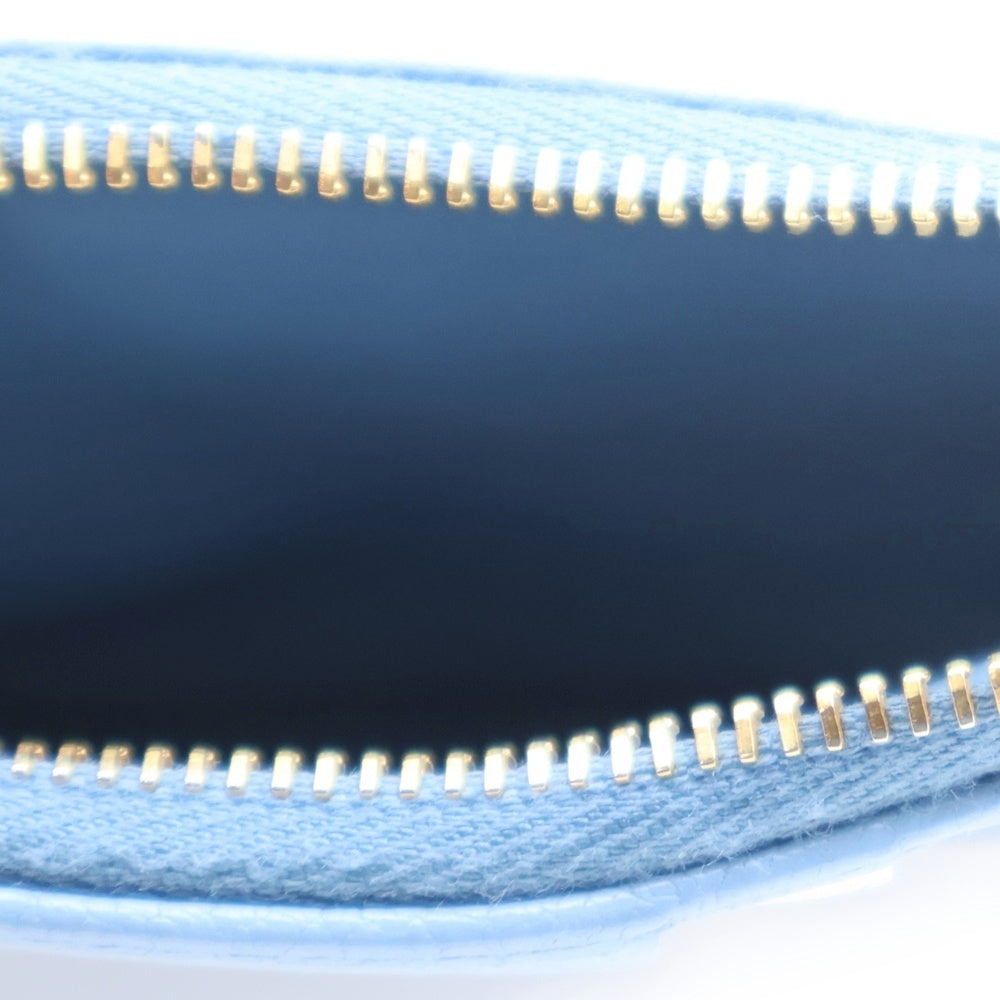 miumiu(ミュウミュウ) ロゴ フラグメント コインケース カードケース 小物入れ レザー ライトブルー ゴールド金具 レザー 5MB060