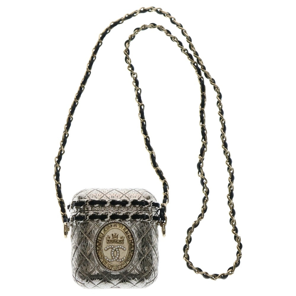 CHANEL(シャネル) ココマーク マトラッセモチーフ ラインストーン付チェーンAirpodsケース シルバー レディース