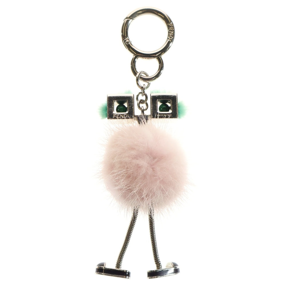 FENDI(フェンディ) ミンクファー キーホルダー バッグチャーム キーリング ピンク×シルバー