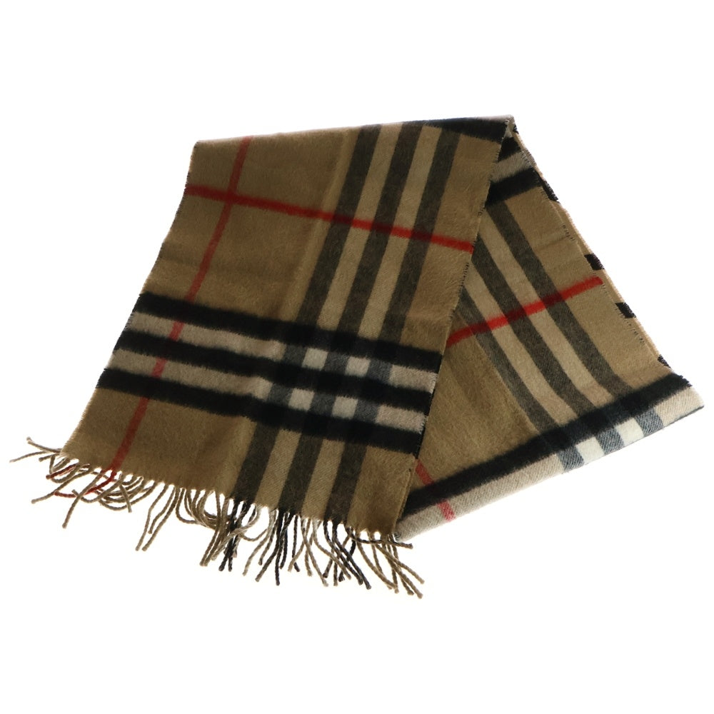 BURBERRY(バーバリー) ノバチェック総柄 ロゴ プリント フリンジ リバーシブル ウール マフラー ベージュ